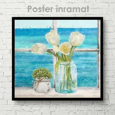 Poster - White tulips, 40 x 40 см, Canvas on frame, Flowers