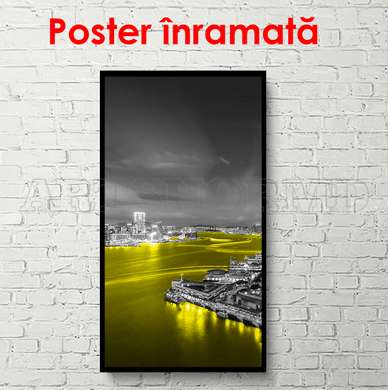 Poster - Oraș în noapte, 50 x 150 см, Poster inramat pe sticla, Alb Negru