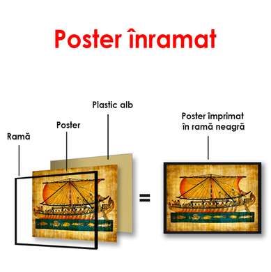 Постер - Ретро картинки Египтян на корабле, 90 x 60 см, Постер в раме, Винтаж
