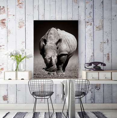 Poster - Rinocer, 30 x 60 см, Panza pe cadru, Alb Negru
