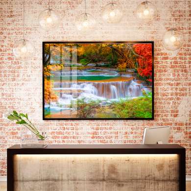 Poster - Beautiful landscape with a waterfall, 90 x 60 см, Framed poster