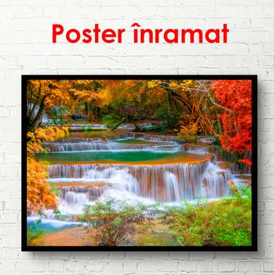 Poster - Beautiful landscape with a waterfall, 90 x 60 см, Framed poster