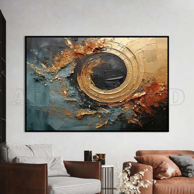 Poster - Golden swirl on abstract background, 60 x 30 см, Canvas on frame, Abstract