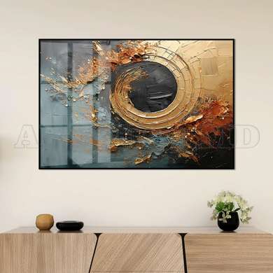 Poster - Golden swirl on abstract background, 90 x 45 см, Framed poster on glass, Abstract