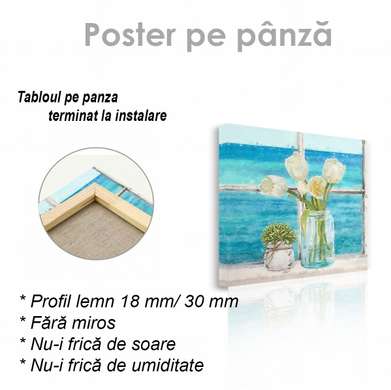 Poster - Lalele albe, 40 x 40 см, Panza pe cadru, Flori