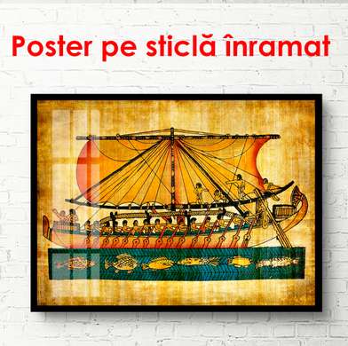 Постер - Ретро картинки Египтян на корабле, 90 x 60 см, Постер в раме, Винтаж