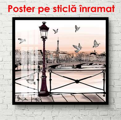 Poster - Orașul noaptea, 100 x 100 см, Poster inramat pe sticla, Orașe și Hărți