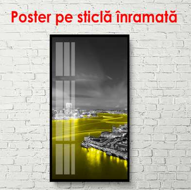 Poster - Oraș în noapte, 50 x 150 см, Poster înrămat, Alb Negru