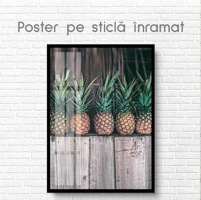 Poster - Pineapples on the shelf, 60 x 90 см, Framed poster on glass