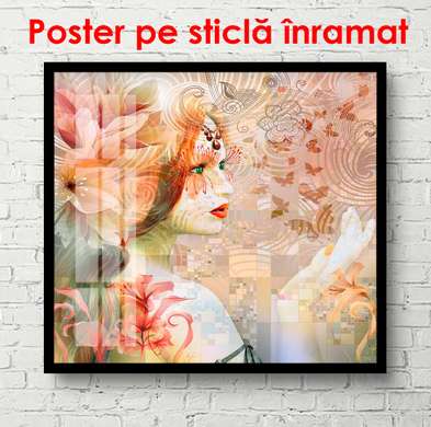 Постер - Цветочная девушка, 100 x 100 см, Постер на Стекле в раме, Разные