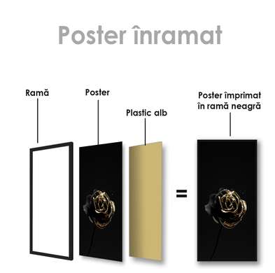 Poster - Floare estetică cu particule de aur, 45 x 90 см, Poster inramat pe sticla