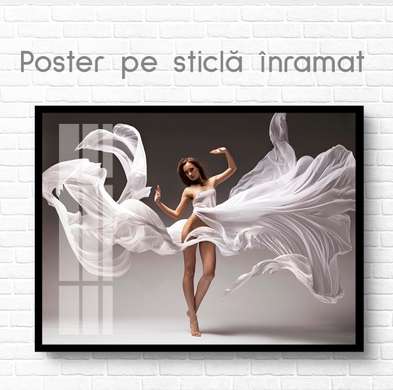 Poster - Girl in a dress, 90 x 60 см, Framed poster on glass