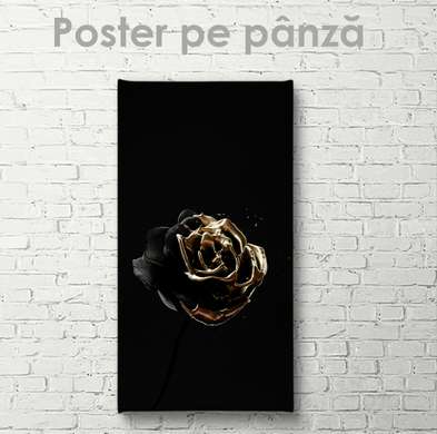 Poster - Floare estetică cu particule de aur, 45 x 90 см, Poster inramat pe sticla