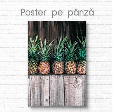 Постер - Ананасы на полке, 60 x 90 см, Постер на Стекле в раме, Еда и Напитки