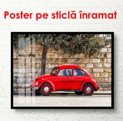 Poster - Red car near the wall, 90 x 60 см, Framed poster, Transport
