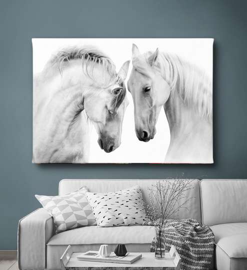 Poster, White horses, 45 x 30 см, Canvas on frame, Animals