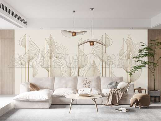 Wall mural, Golden plants on a light background