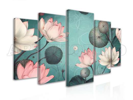 Modular picture, Pink lotus on blue background, 108 х 60