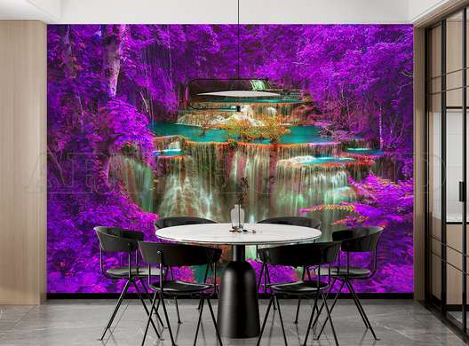 Wall mural - The waterfall and the trees with purple leaves