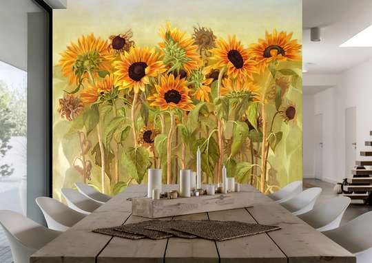 Fototapet - Flori de floarea soarelui pictate in culori