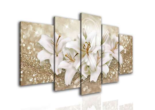 Modular picture, White lily on a beige background., 108 х 60