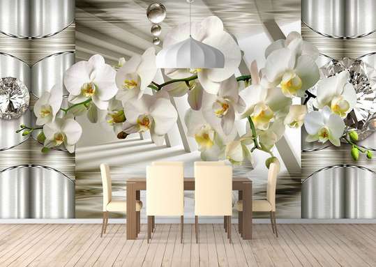 3Д Фотообои - Белая орхидея на фоне колонн.