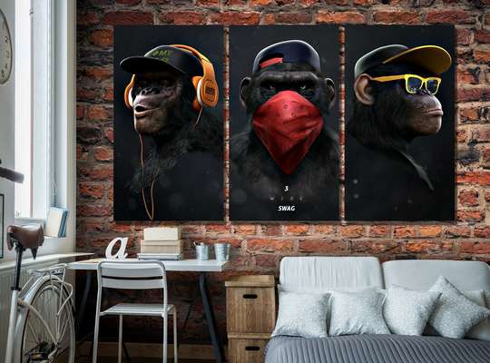 Poster, Maimuțe moderne, 60 x 120 см, Panza pe cadru