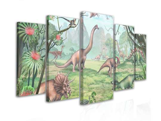 Tablou Pe Panza Multicanvas, Dinozaurii în junglă, 108 х 60