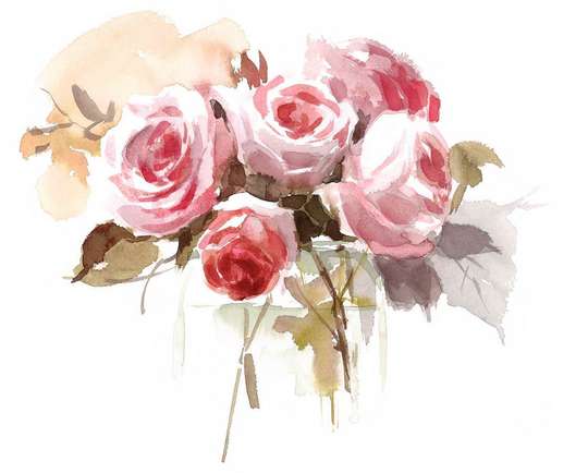Wall Mural - Painted pink roses