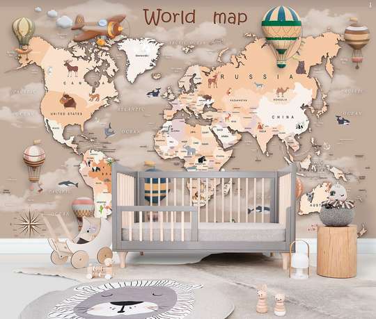 Wall mural for the nursery - Beige world map