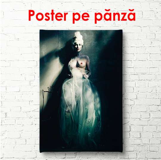 Постер - Винтажный портрет девушке, 30 x 45 см, Холст на подрамнике, Ню