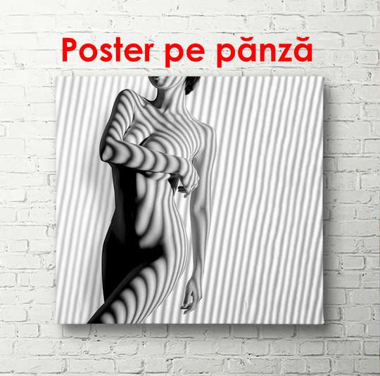 Poster - Girl with window shadow, 100 x 100 см, Framed poster, Nude