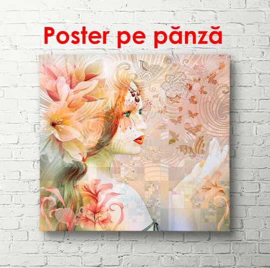 Постер - Цветочная девушка, 100 x 100 см, Постер на Стекле в раме