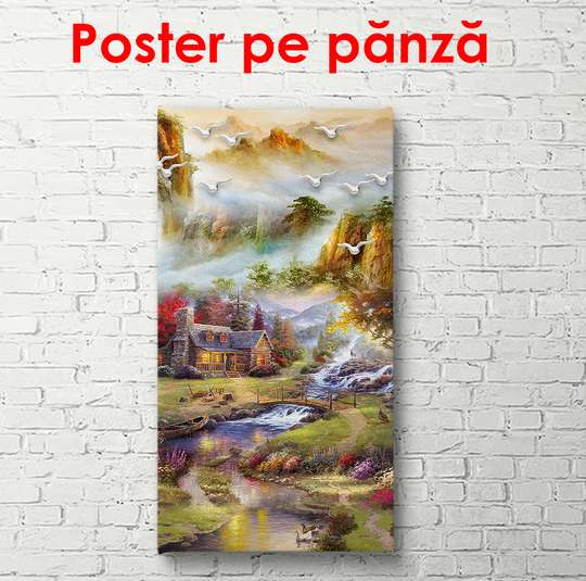 Постер - Красивый сказочный пейзаж, 50 x 150 см, Постер в раме