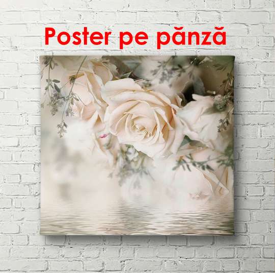 Постер - Нежные бежевые цветы, 100 x 100 см, Постер в раме, Цветы