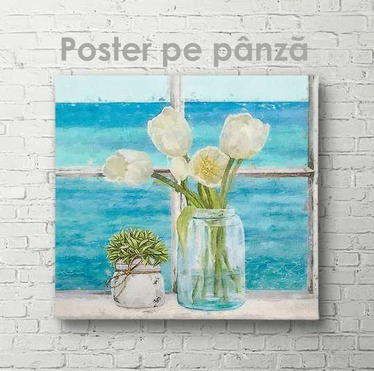Poster - White tulips, 40 x 40 см, Canvas on frame