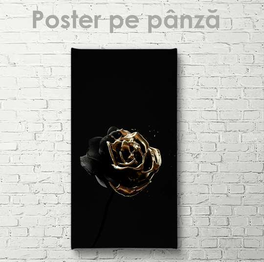 Постер - Эстетический цветок с частичками золото, 30 x 60 см, Холст на подрамнике