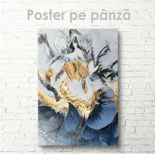 Постер - Абстракнтый цветок с золотыми нотками, 30 x 60 см, Холст на подрамнике, Абстракция