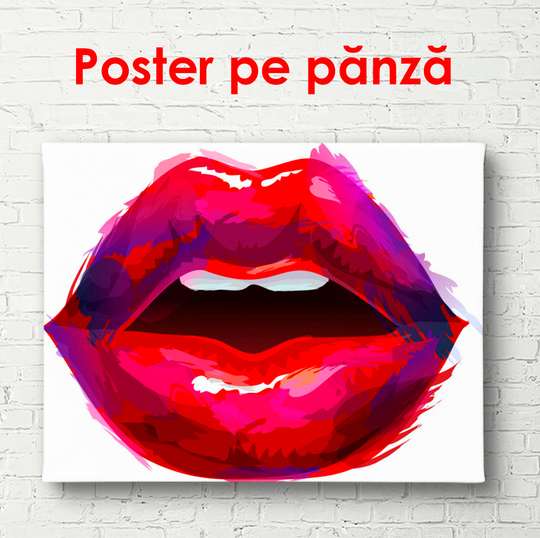 Poster - Pink lips on a white background, 100 x 100 см, Framed poster