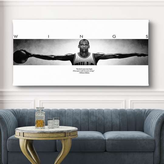 Постер - Крылья Михаила Жордана, 60 x 30 см, Холст на подрамнике, Спорт