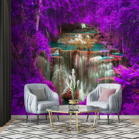 Wall mural - The waterfall and the trees with purple leaves
