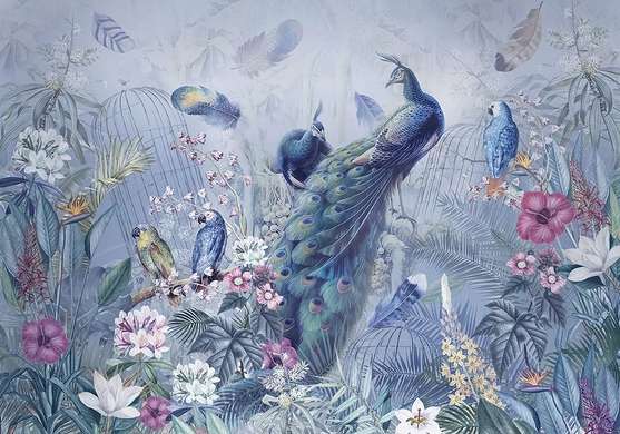 Wall Mural - Peacock and parrot in the garden