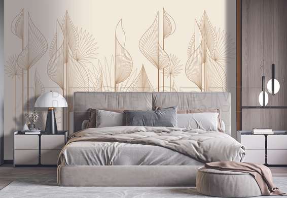 Wall mural, Golden plants on a light background