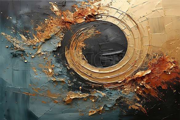 Poster - Golden swirl on abstract background, 90 x 45 см, Framed poster on glass, Abstract