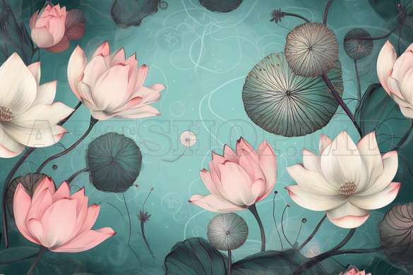 Modular picture, Pink lotus on blue background, 108 х 60