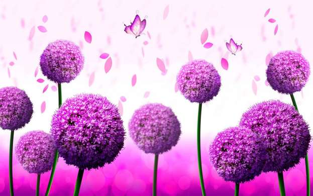 Ширма - Фиолетовые цветы и бабочки на фоне цветочного поля, 7