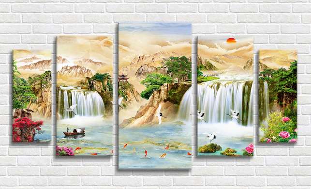Модульная картина, Водопады в китайский горах, 108 х 60