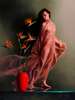 Постер - Девушка с экзотическими цветами, 30 x 45 см, Холст на подрамнике, Живопись