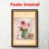 Постер - Букет из розовых цветов в зеленой вазе, 60 x 90 см, Постер в раме, Прованс