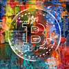 Poster - Bitcoin pe fundal multicolor, 100 x 100 см, Poster inramat pe sticla, Abstracție